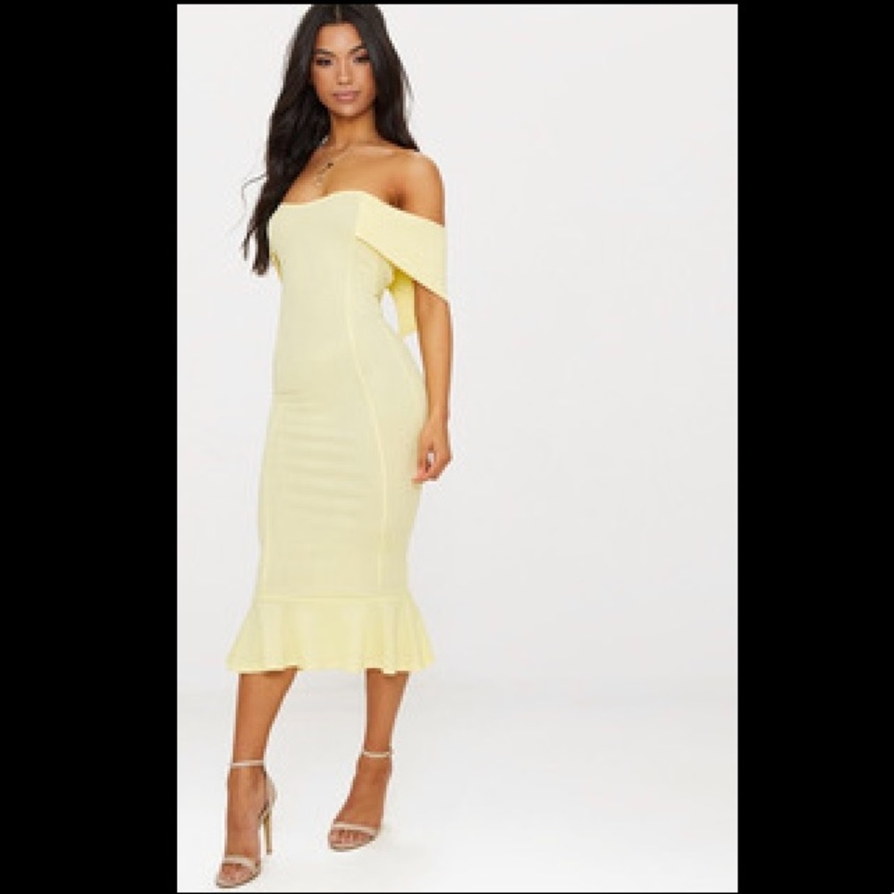 Lemon Bardot Frill Hem Midi Dress
